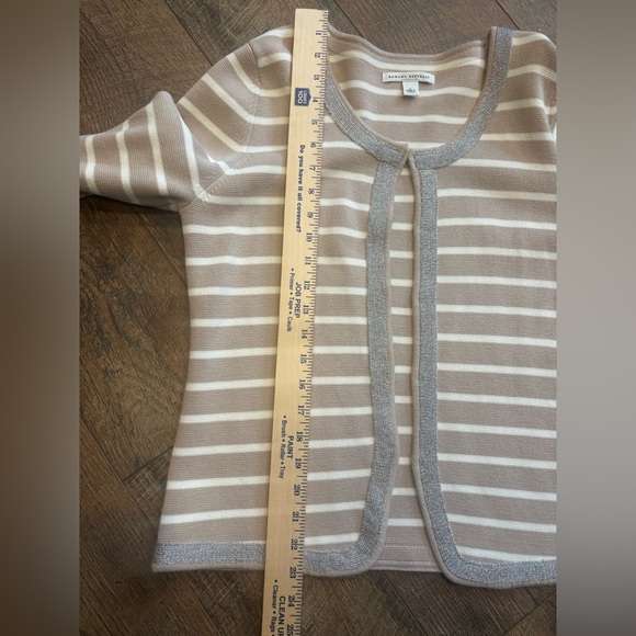 Banana Republic Women’s L Striped Open Front Cardigan Silver Trim Cotton - Picture 7 of 14